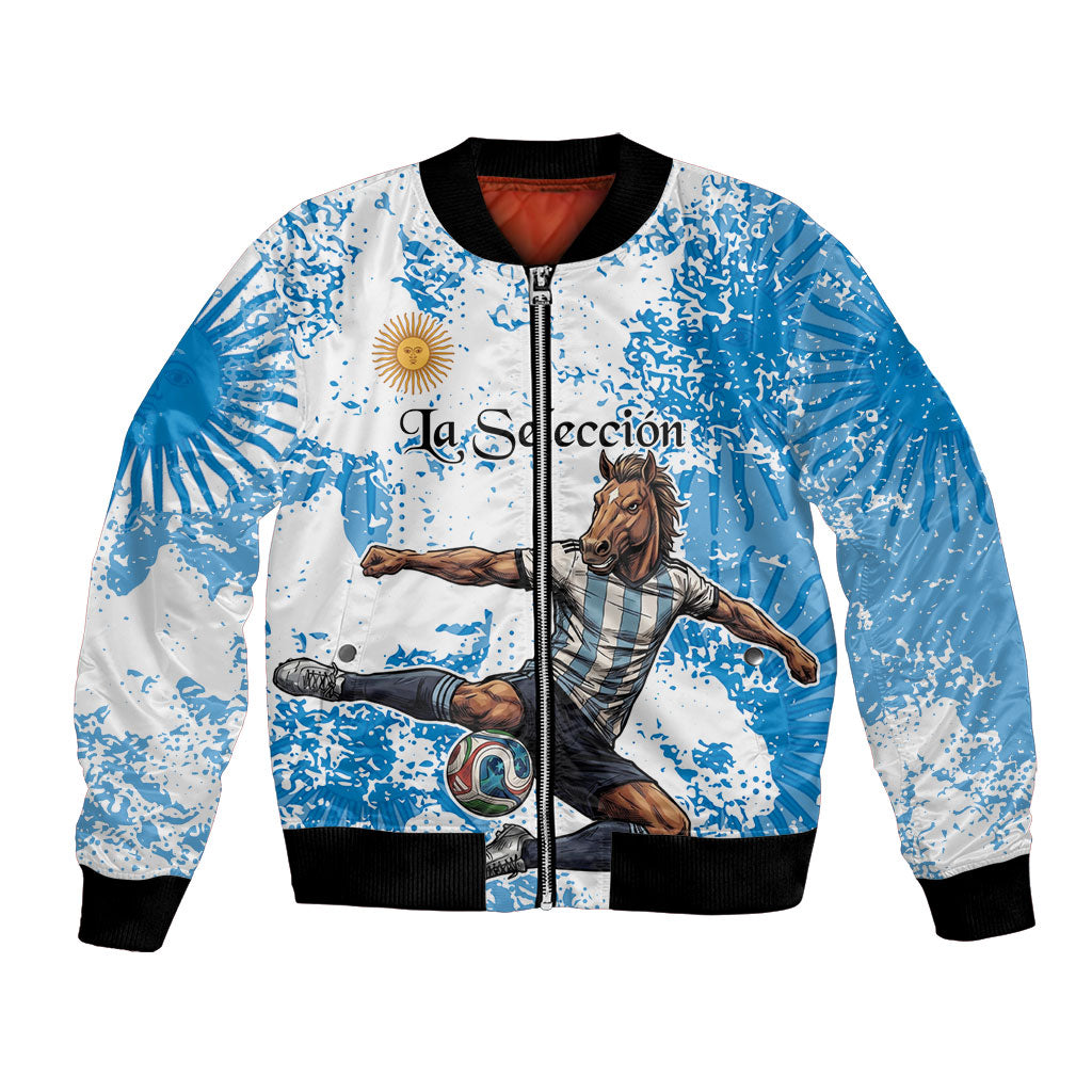 Personalized La Seleccion Argentina Soccer Bomber Jacket Football Sun Of May Athletic Horse Mascot - Distressed Grunge Art
