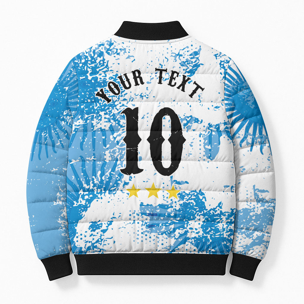 Personalized La Seleccion Argentina Soccer Bomber Puffer Jacket Football Sun Of May Athletic Horse Mascot - Distressed Grunge Art