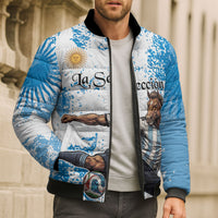 Personalized La Seleccion Argentina Soccer Bomber Puffer Jacket Football Sun Of May Athletic Horse Mascot - Distressed Grunge Art