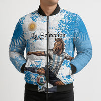 Personalized La Seleccion Argentina Soccer Bomber Puffer Jacket Football Sun Of May Athletic Horse Mascot - Distressed Grunge Art