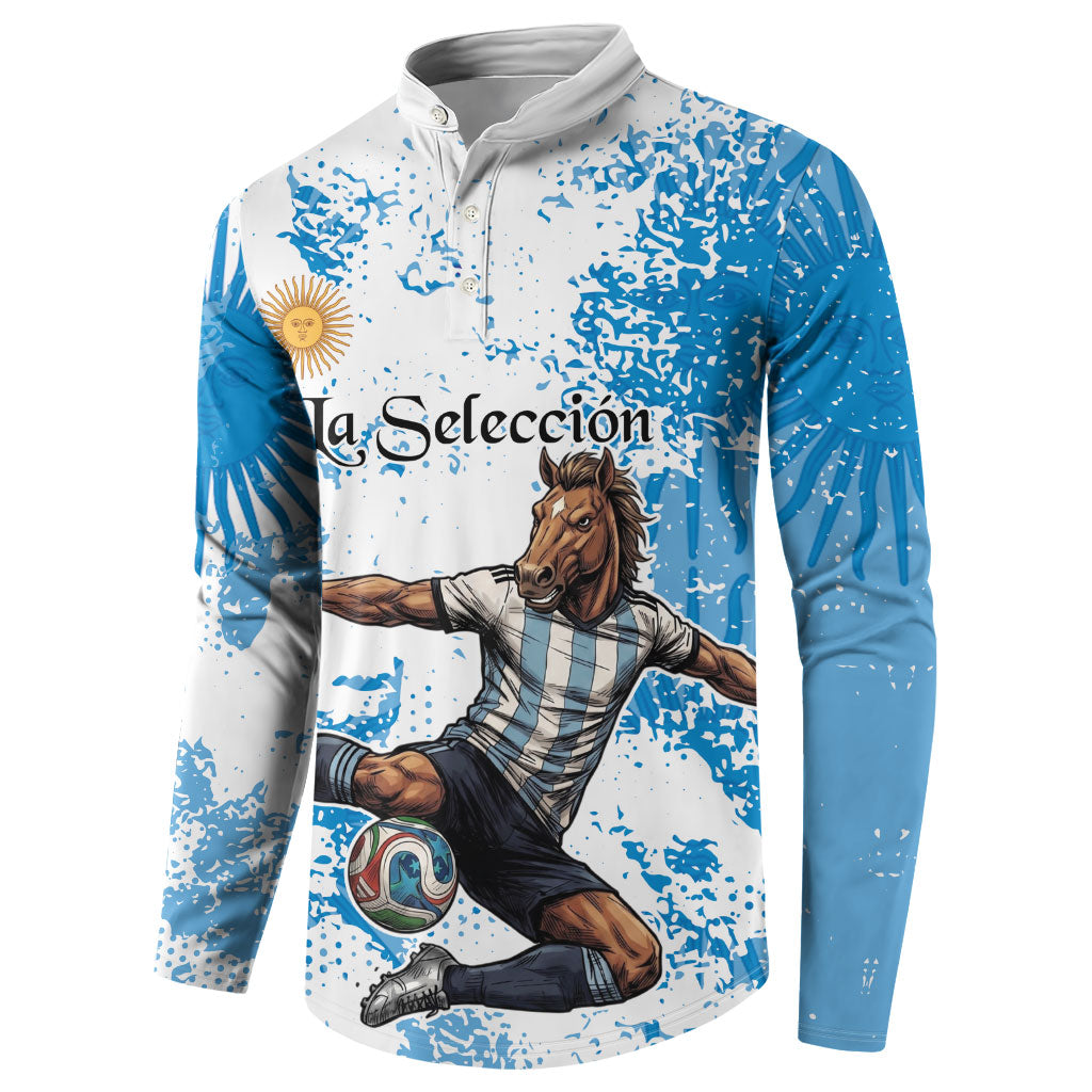 Personalized La Seleccion Argentina Soccer Button Sweatshirt Football Sun Of May Athletic Horse Mascot - Distressed Grunge Art