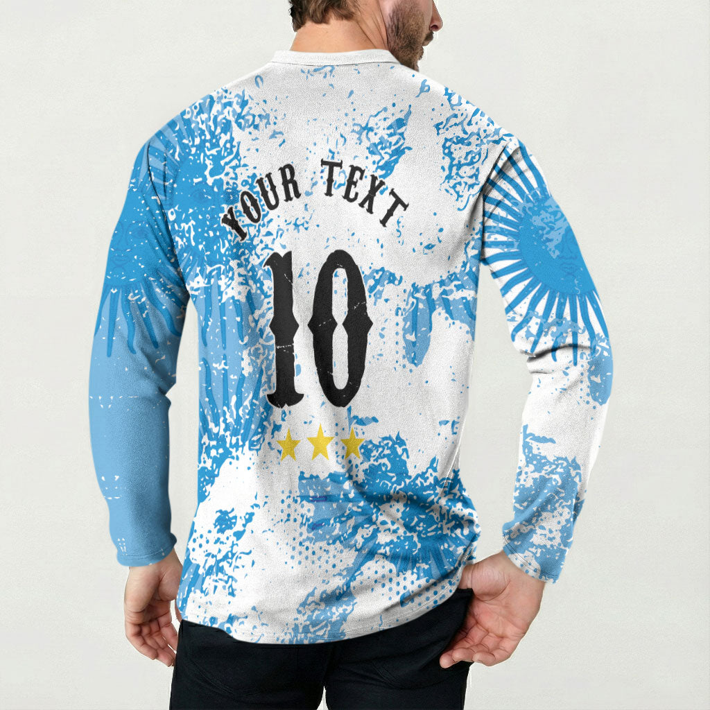 Personalized La Seleccion Argentina Soccer Button Sweatshirt Football Sun Of May Athletic Horse Mascot - Distressed Grunge Art