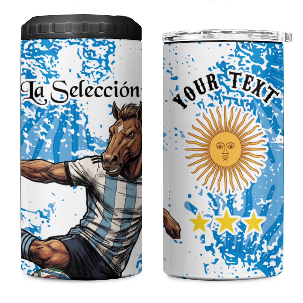 Personalized La Seleccion Argentina Soccer 4 in 1 Can Cooler Tumbler Football Sun Of May Athletic Horse Mascot - Distressed Grunge Art