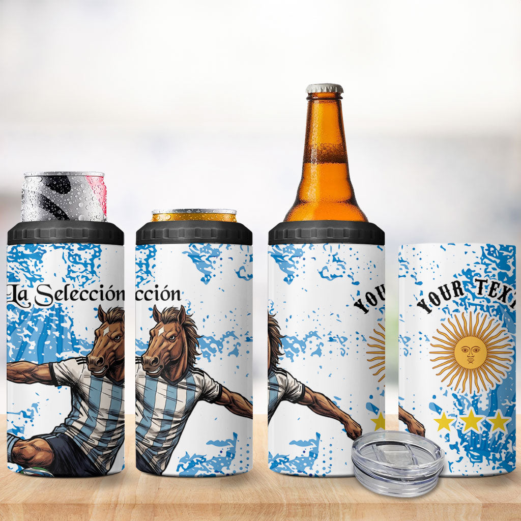 Personalized La Seleccion Argentina Soccer 4 in 1 Can Cooler Tumbler Football Sun Of May Athletic Horse Mascot - Distressed Grunge Art