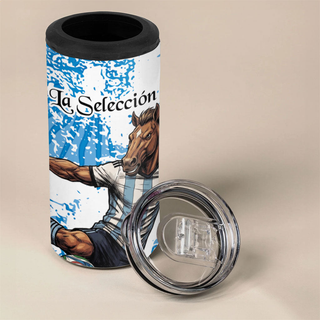 Personalized La Seleccion Argentina Soccer 4 in 1 Can Cooler Tumbler Football Sun Of May Athletic Horse Mascot - Distressed Grunge Art