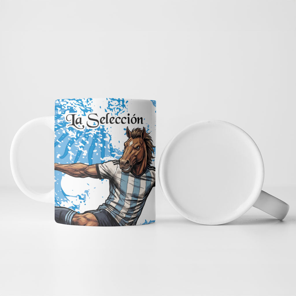 Personalized La Seleccion Argentina Soccer Ceramic Mug Football Sun Of May Athletic Horse Mascot - Distressed Grunge Art