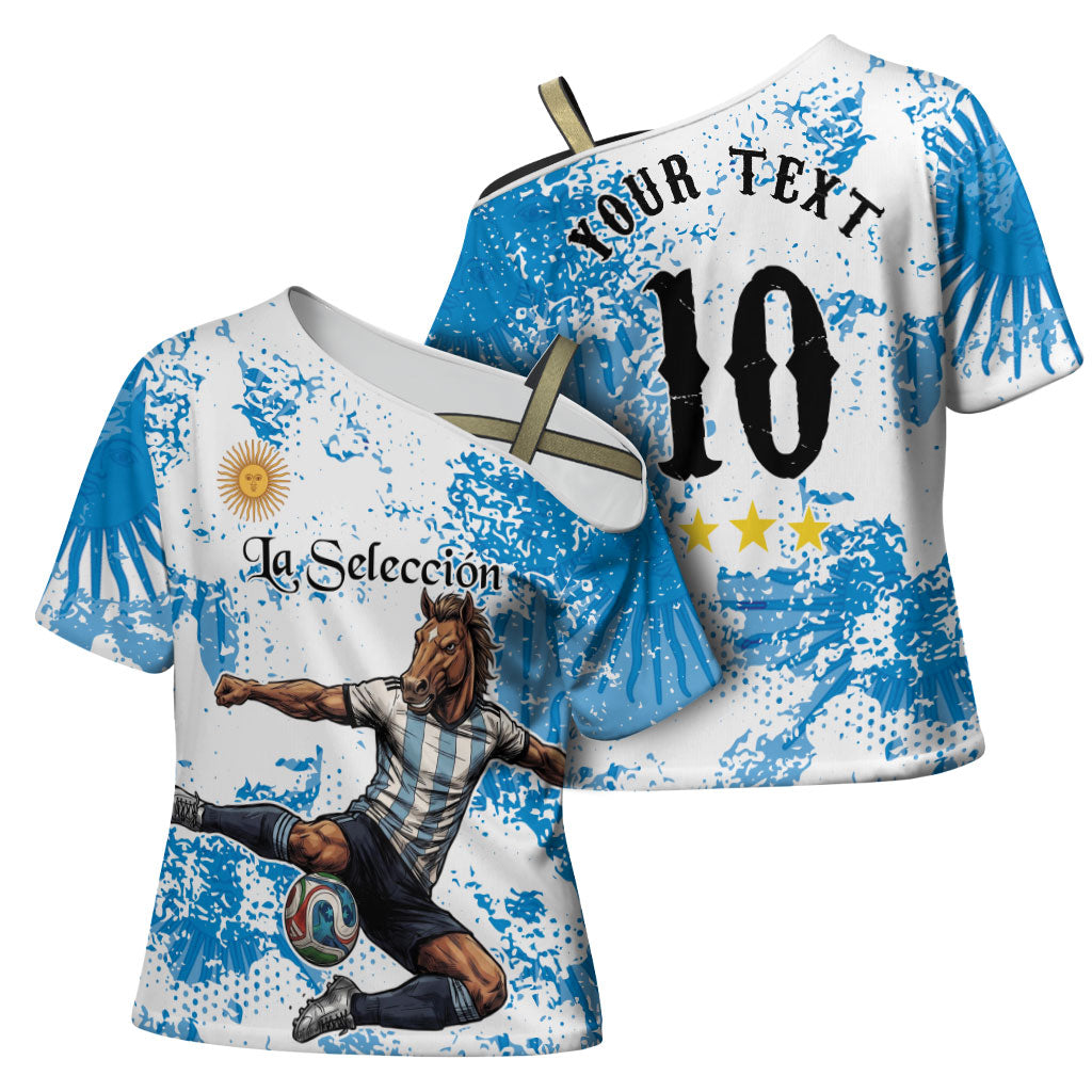Personalized La Seleccion Argentina Soccer Cross Shoulder Shirt Football Sun Of May Athletic Horse Mascot - Distressed Grunge Art