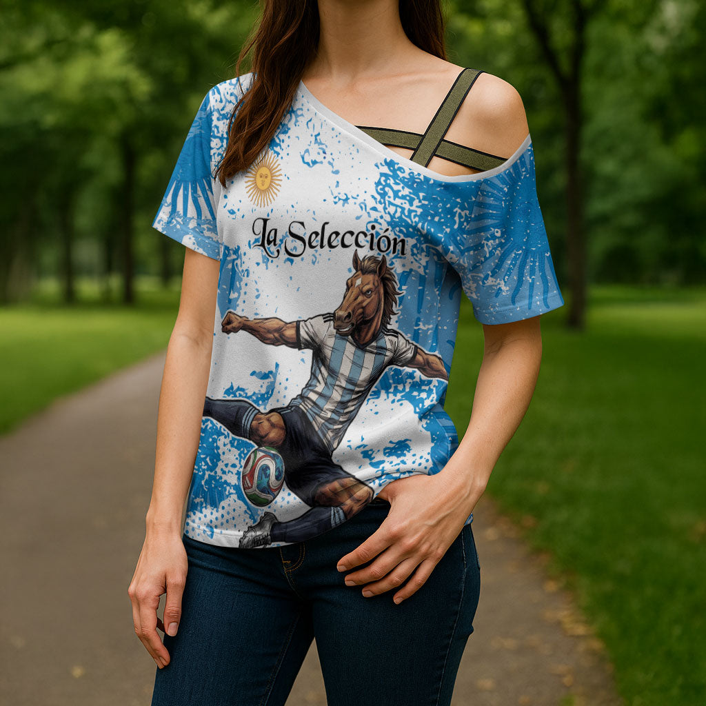 Personalized La Seleccion Argentina Soccer Cross Shoulder Shirt Football Sun Of May Athletic Horse Mascot - Distressed Grunge Art