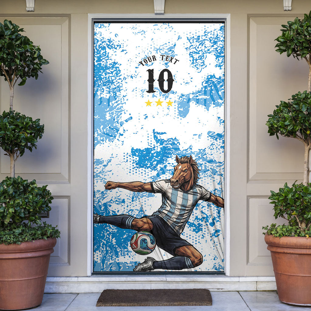 Personalized La Seleccion Argentina Soccer Door Cover Football Sun Of May Athletic Horse Mascot - Distressed Grunge Art