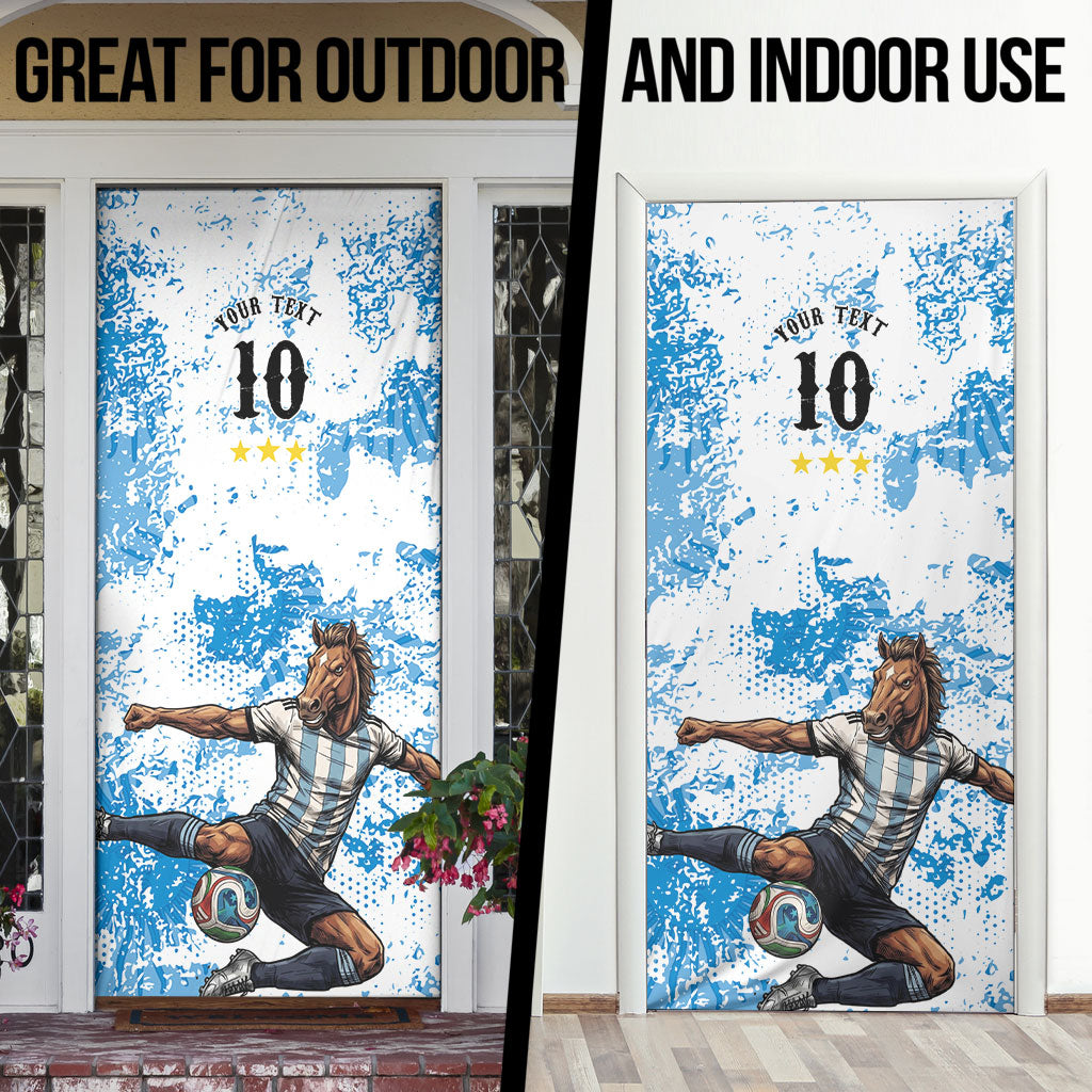 Personalized La Seleccion Argentina Soccer Door Cover Football Sun Of May Athletic Horse Mascot - Distressed Grunge Art