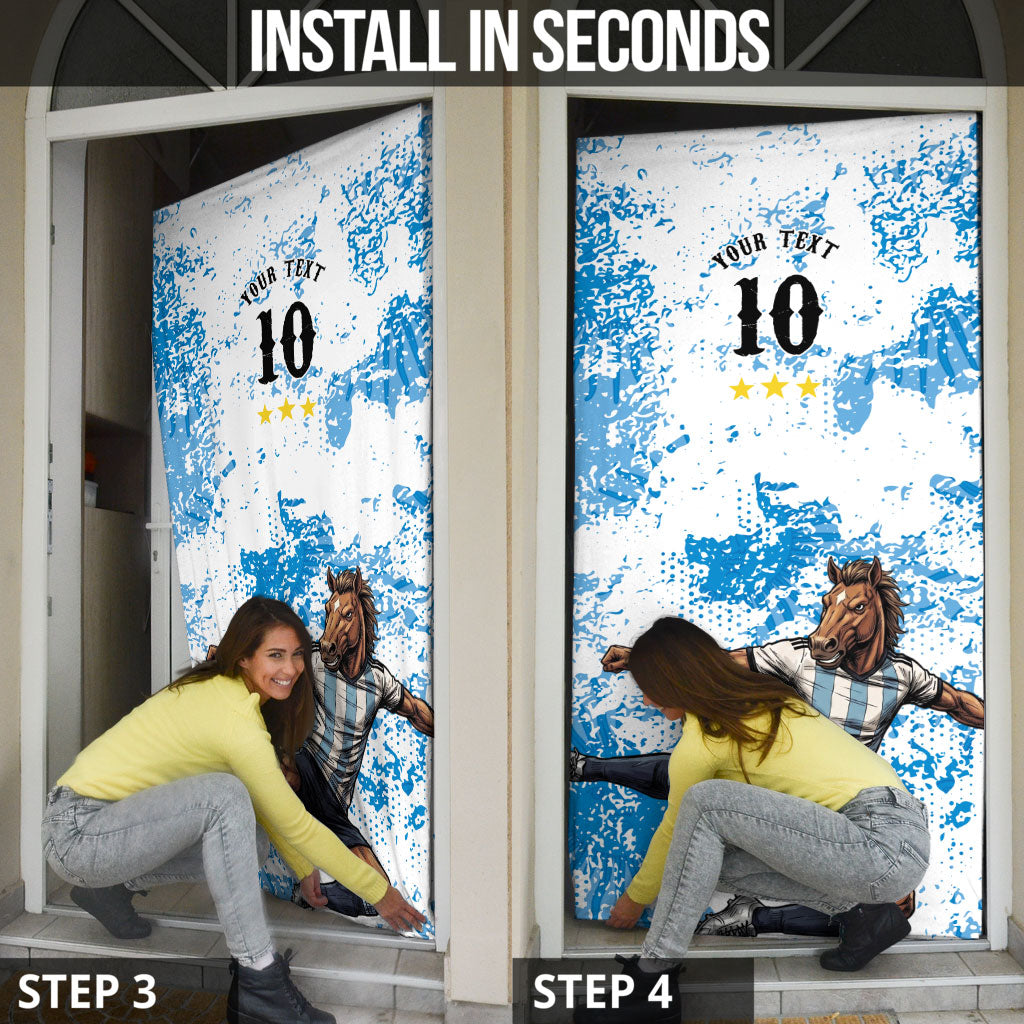 Personalized La Seleccion Argentina Soccer Door Cover Football Sun Of May Athletic Horse Mascot - Distressed Grunge Art