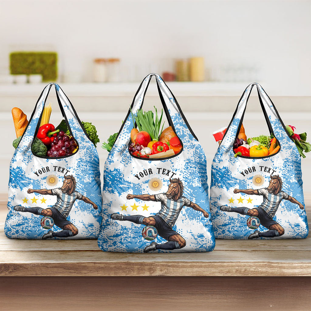 Personalized La Seleccion Argentina Soccer Grocery Bag Football Sun Of May Athletic Horse Mascot - Distressed Grunge Art