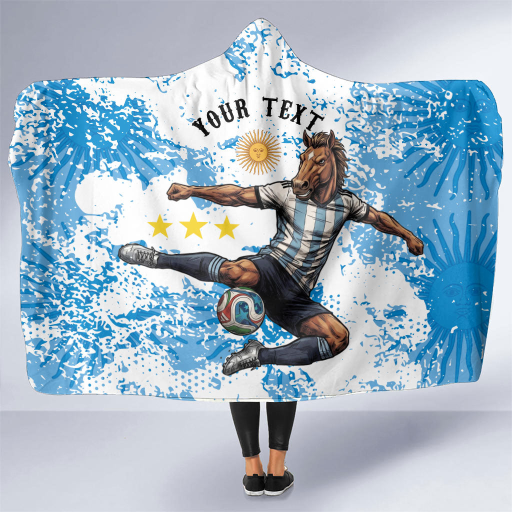 Personalized La Seleccion Argentina Soccer Hooded Blanket Football Sun Of May Athletic Horse Mascot - Distressed Grunge Art
