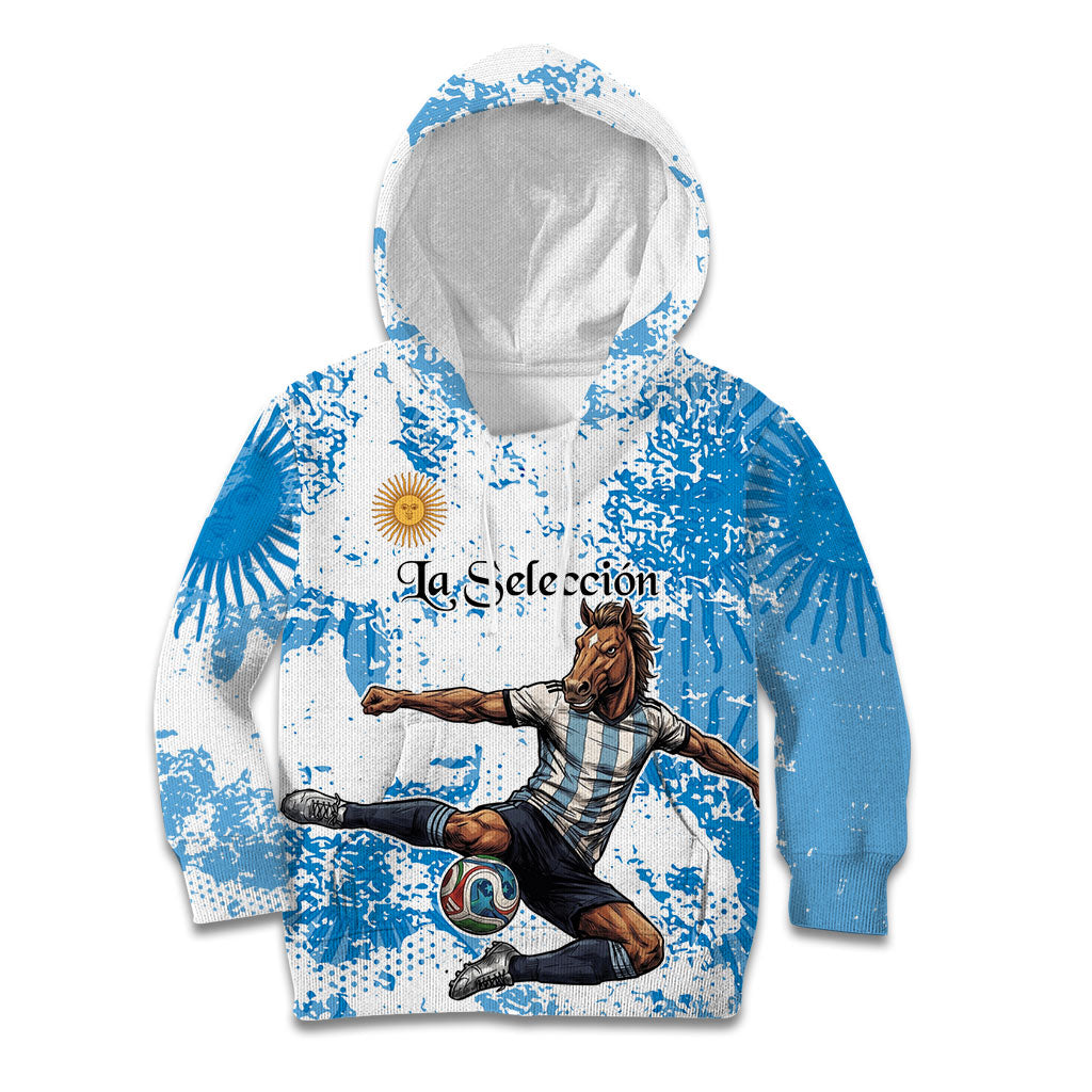 Personalized La Seleccion Argentina Soccer Kid Hoodie Football Sun Of May Athletic Horse Mascot - Distressed Grunge Art