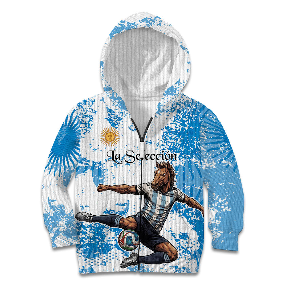 Personalized La Seleccion Argentina Soccer Kid Hoodie Football Sun Of May Athletic Horse Mascot - Distressed Grunge Art