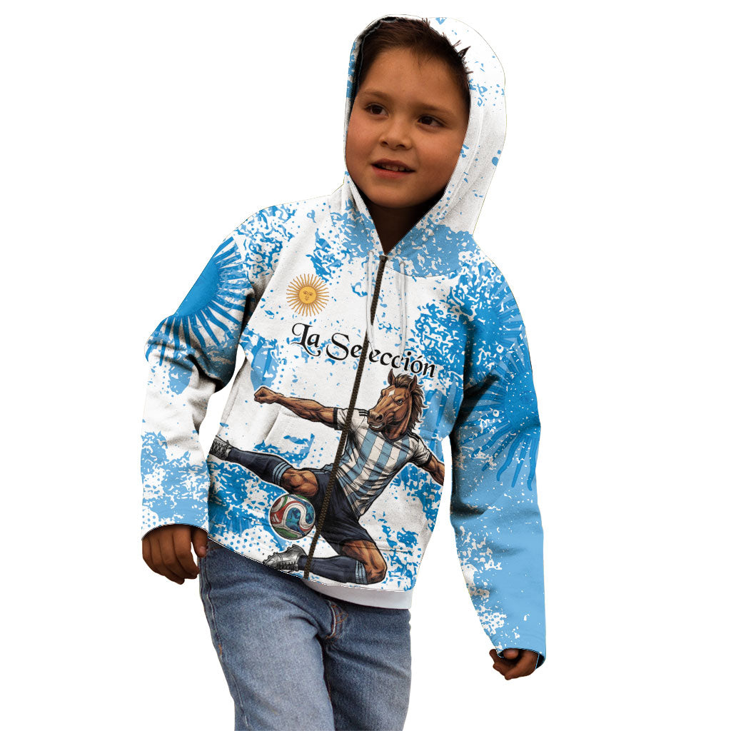 Personalized La Seleccion Argentina Soccer Kid Hoodie Football Sun Of May Athletic Horse Mascot - Distressed Grunge Art