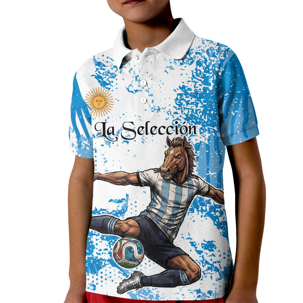 Personalized La Seleccion Argentina Soccer Kid Polo Shirt Football Sun Of May Athletic Horse Mascot - Distressed Grunge Art