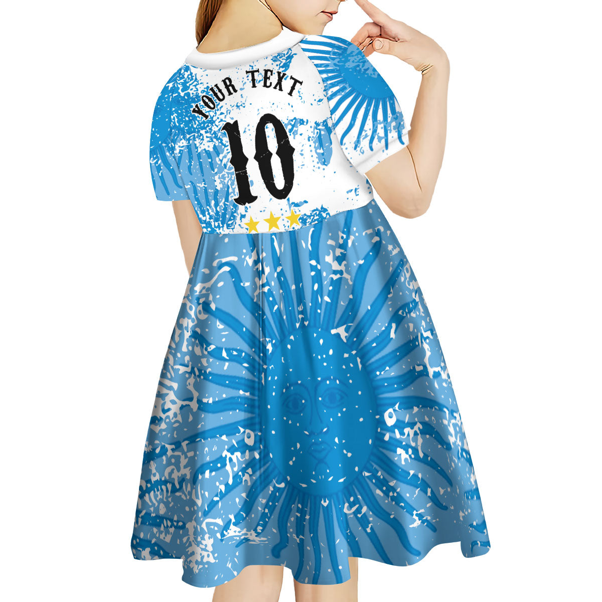 Personalized La Seleccion Argentina Soccer Kid Short Sleeve Dress Football Sun Of May Athletic Horse Mascot - Distressed Grunge Art