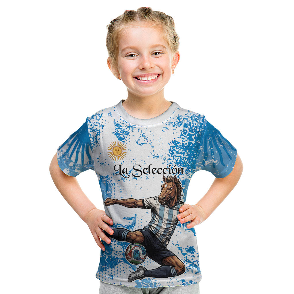 Personalized La Seleccion Argentina Soccer Kid T Shirt Football Sun Of May Athletic Horse Mascot - Distressed Grunge Art