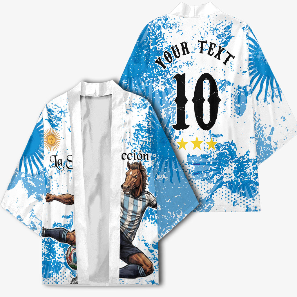 Personalized La Seleccion Argentina Soccer Kimono Football Sun Of May Athletic Horse Mascot - Distressed Grunge Art