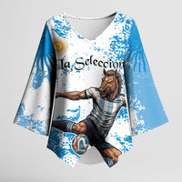 Personalized La Seleccion Argentina Soccer Kimono Sleeve Blouse Football Sun Of May Athletic Horse Mascot - Distressed Grunge Art