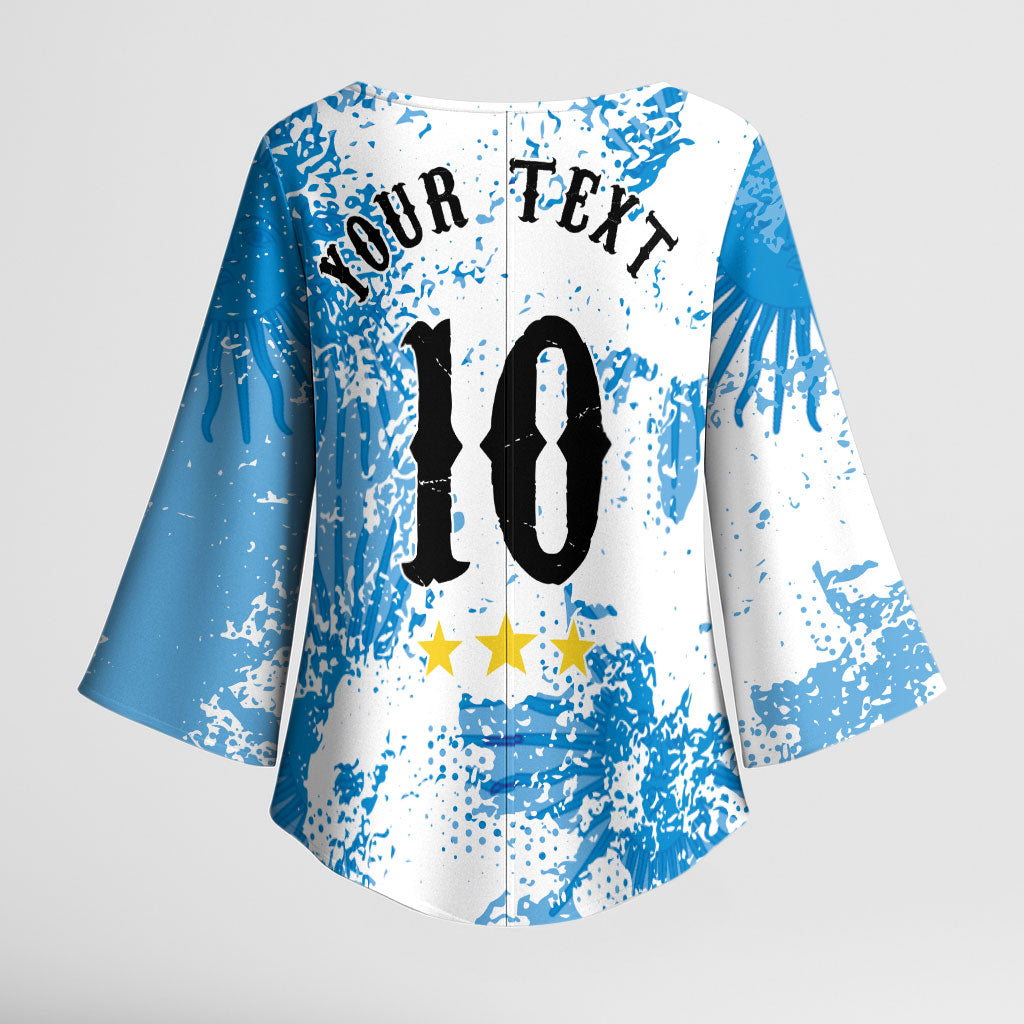 Personalized La Seleccion Argentina Soccer Kimono Sleeve Blouse Football Sun Of May Athletic Horse Mascot - Distressed Grunge Art