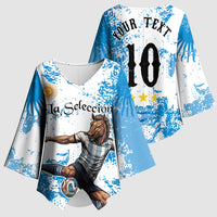 Personalized La Seleccion Argentina Soccer Kimono Sleeve Blouse Football Sun Of May Athletic Horse Mascot - Distressed Grunge Art