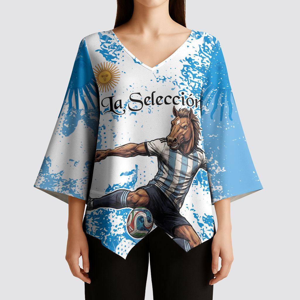 Personalized La Seleccion Argentina Soccer Kimono Sleeve Blouse Football Sun Of May Athletic Horse Mascot - Distressed Grunge Art
