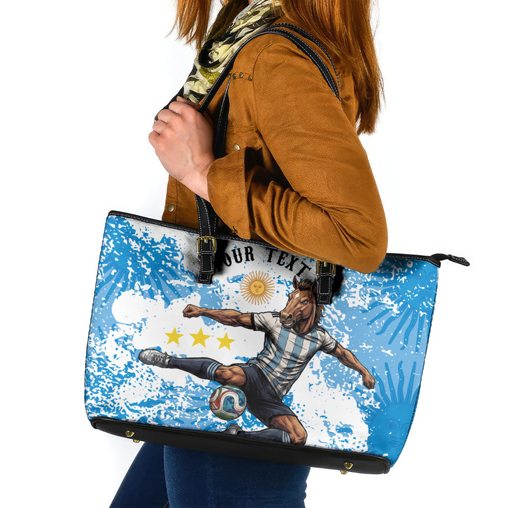 Personalized La Seleccion Argentina Soccer Leather Tote Bag Football Sun Of May Athletic Horse Mascot - Distressed Grunge Art