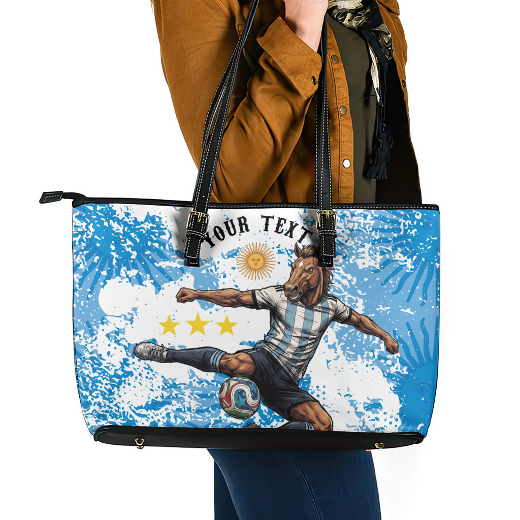 Personalized La Seleccion Argentina Soccer Leather Tote Bag Football Sun Of May Athletic Horse Mascot - Distressed Grunge Art