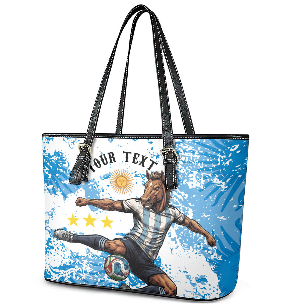 Personalized La Seleccion Argentina Soccer Leather Tote Bag Football Sun Of May Athletic Horse Mascot - Distressed Grunge Art