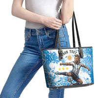 Personalized La Seleccion Argentina Soccer Leather Tote Bag Football Sun Of May Athletic Horse Mascot - Distressed Grunge Art