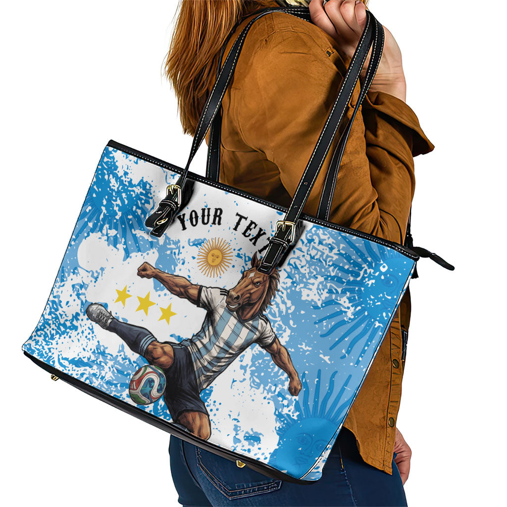 Personalized La Seleccion Argentina Soccer Leather Tote Bag Football Sun Of May Athletic Horse Mascot - Distressed Grunge Art
