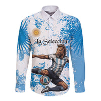 Personalized La Seleccion Argentina Soccer Long Sleeve Button Shirt Football Sun Of May Athletic Horse Mascot - Distressed Grunge Art