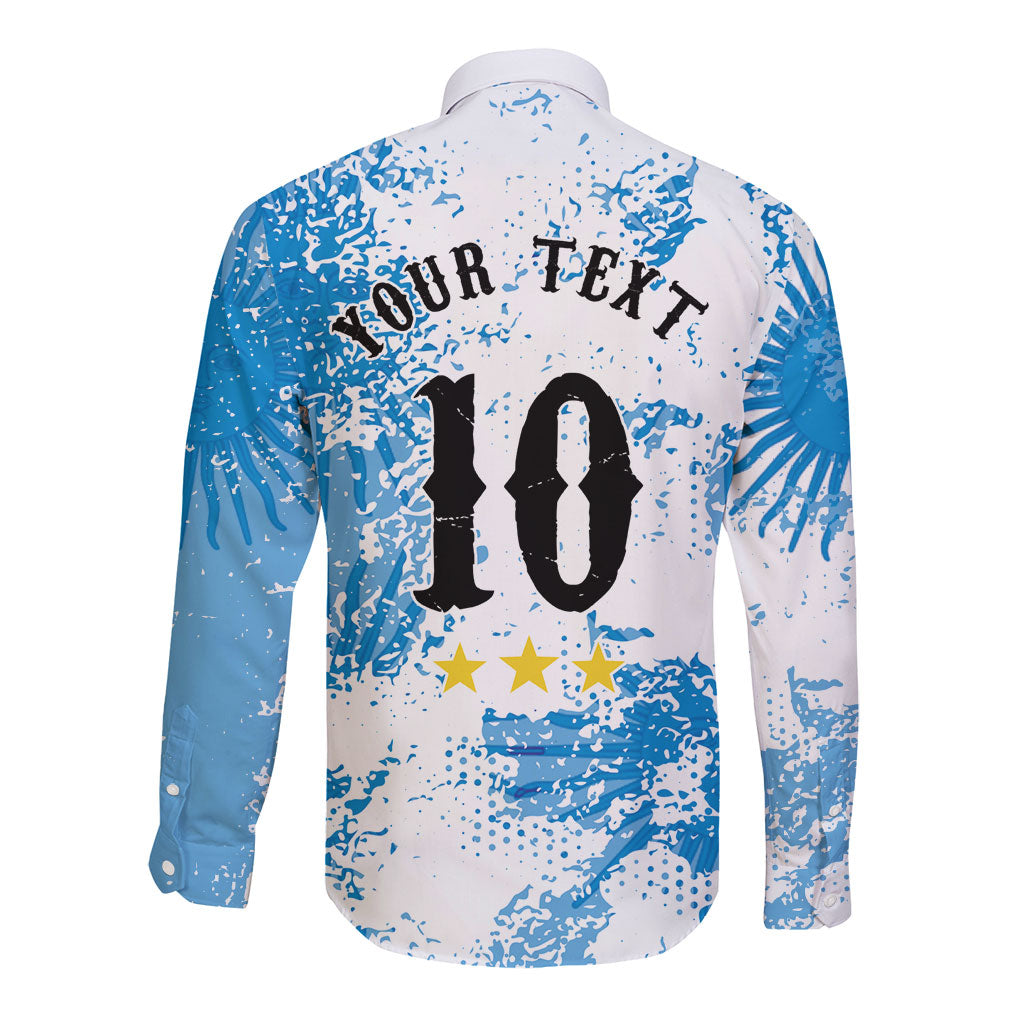 Personalized La Seleccion Argentina Soccer Long Sleeve Button Shirt Football Sun Of May Athletic Horse Mascot - Distressed Grunge Art