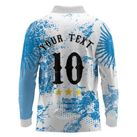 Personalized La Seleccion Argentina Soccer Long Sleeve Polo Shirt Football Sun Of May Athletic Horse Mascot - Distressed Grunge Art