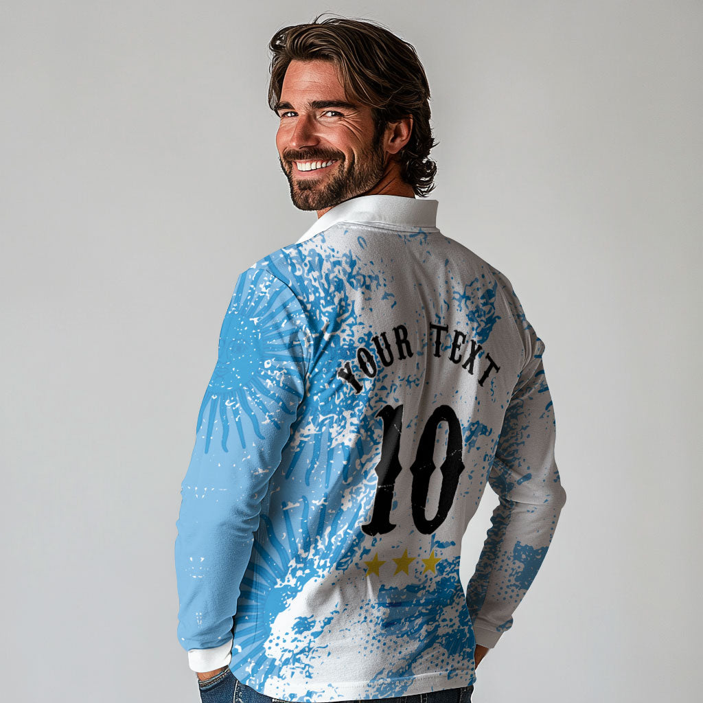 Personalized La Seleccion Argentina Soccer Long Sleeve Polo Shirt Football Sun Of May Athletic Horse Mascot - Distressed Grunge Art