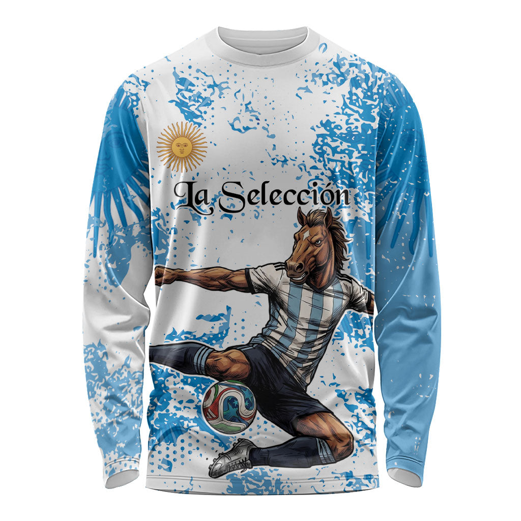 Personalized La Seleccion Argentina Soccer Long Sleeve Shirt Football Sun Of May Athletic Horse Mascot - Distressed Grunge Art