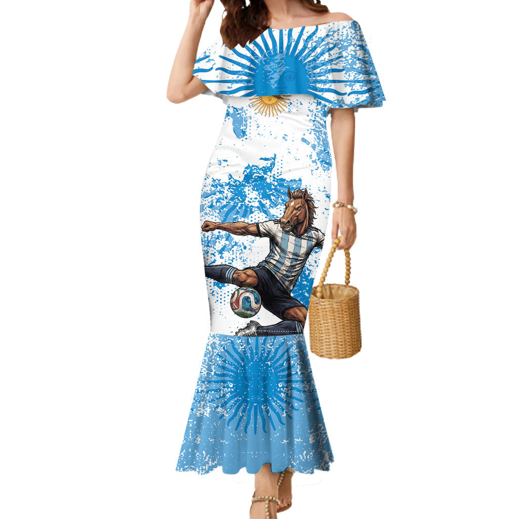 Personalized La Seleccion Argentina Soccer Mermaid Dress Football Sun Of May Athletic Horse Mascot - Distressed Grunge Art