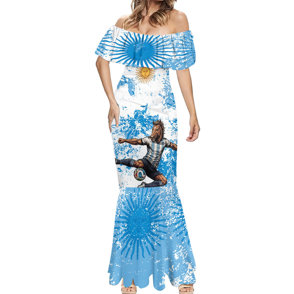 Personalized La Seleccion Argentina Soccer Mermaid Dress Football Sun Of May Athletic Horse Mascot - Distressed Grunge Art