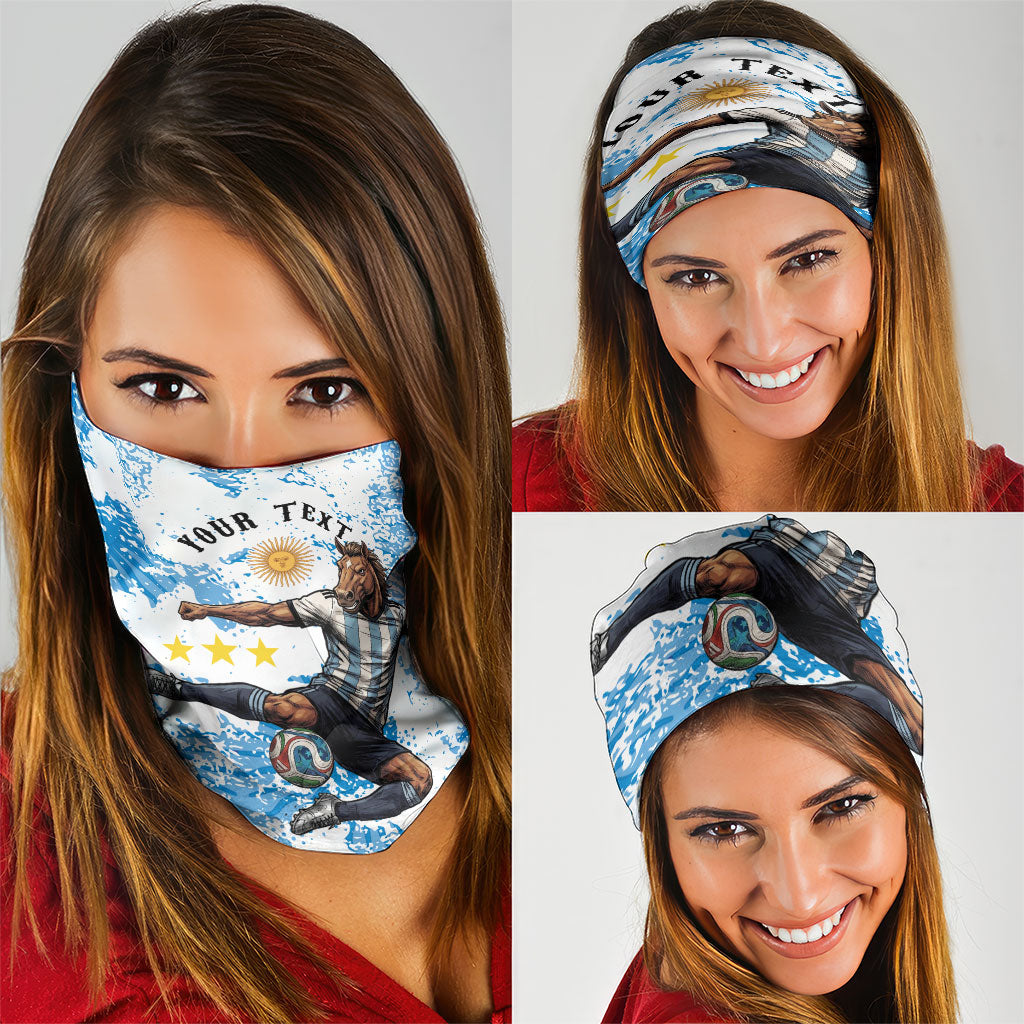 Personalized La Seleccion Argentina Soccer Neck Gaiter Football Sun Of May Athletic Horse Mascot - Distressed Grunge Art