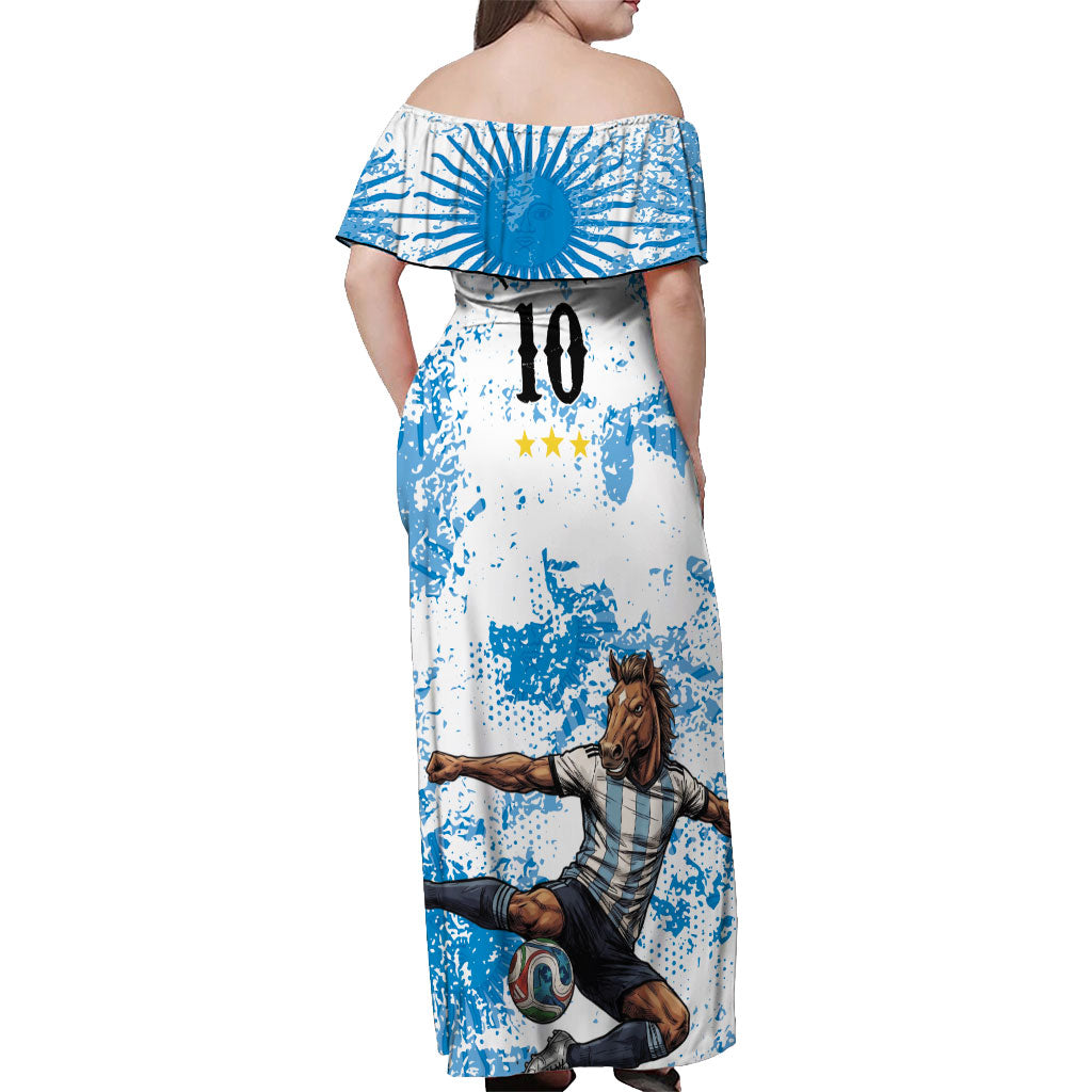 Personalized La Seleccion Argentina Soccer Off Shoulder Maxi Dress Football Sun Of May Athletic Horse Mascot - Distressed Grunge Art