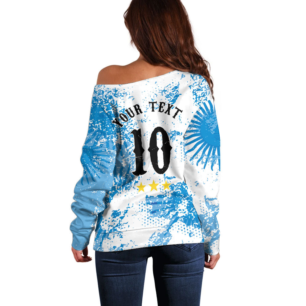 Personalized La Seleccion Argentina Soccer Off Shoulder Sweater Football Sun Of May Athletic Horse Mascot - Distressed Grunge Art