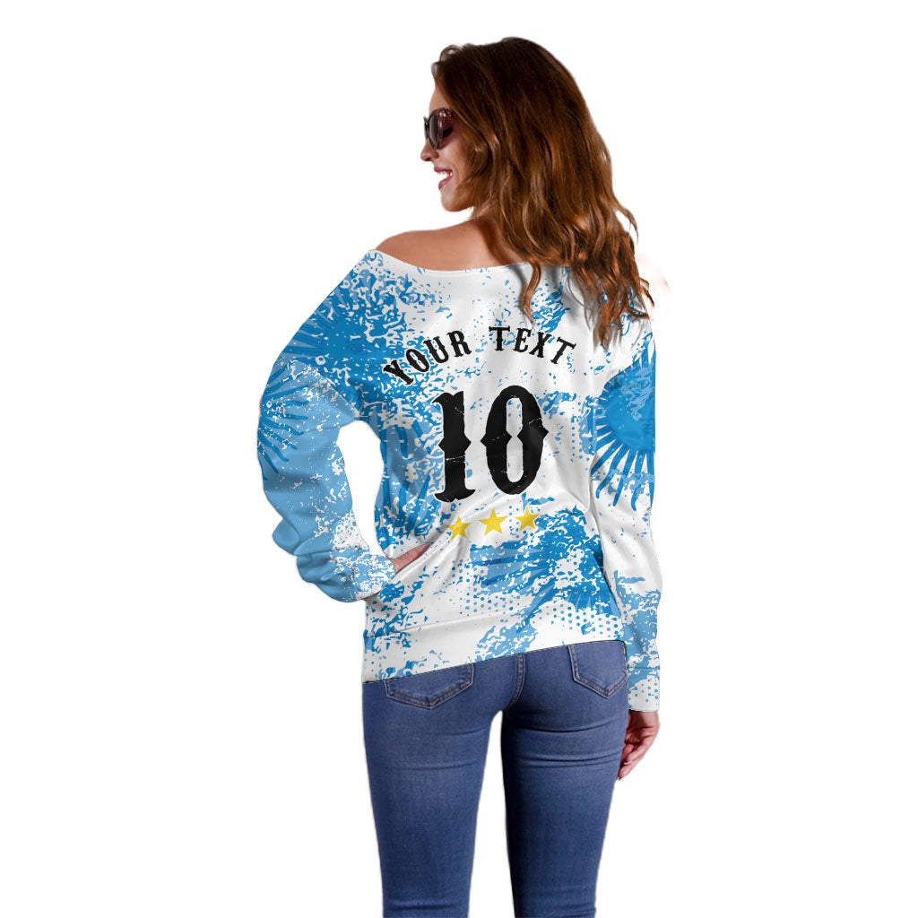 Personalized La Seleccion Argentina Soccer Off Shoulder Sweater Football Sun Of May Athletic Horse Mascot - Distressed Grunge Art
