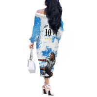 Personalized La Seleccion Argentina Soccer Off The Shoulder Long Sleeve Dress Football Sun Of May Athletic Horse Mascot - Distressed Grunge Art