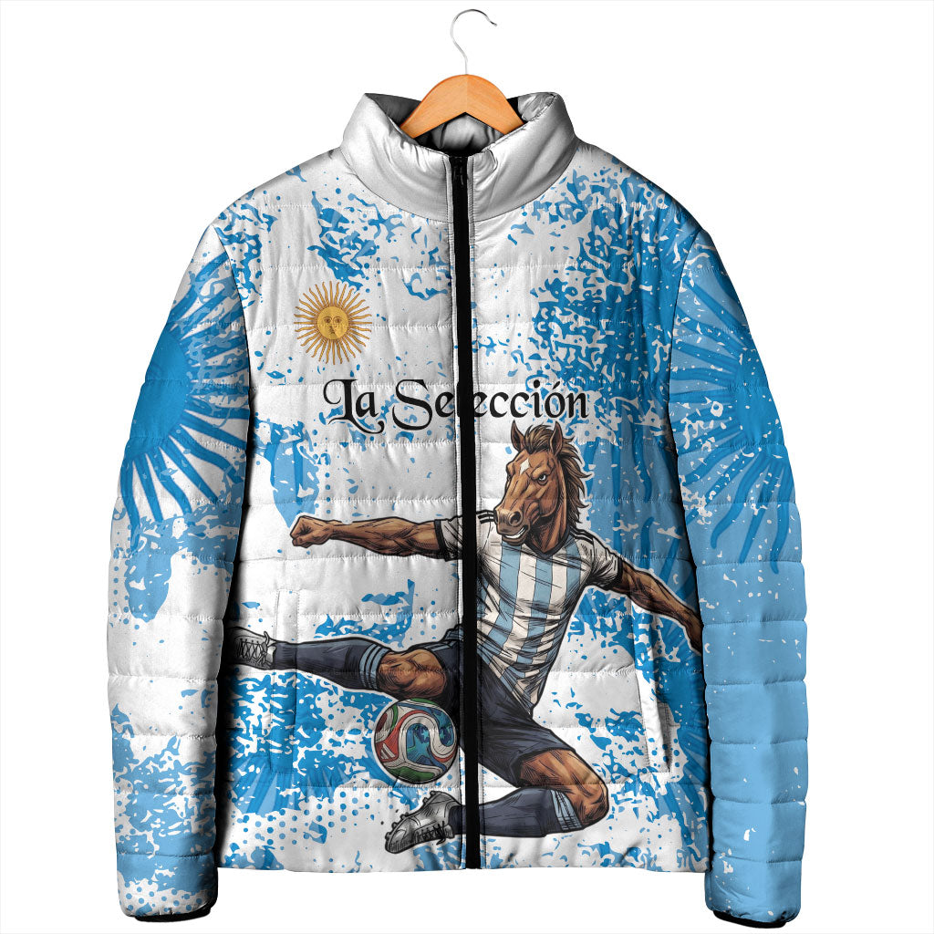 Personalized La Seleccion Argentina Soccer Padded Jacket Football Sun Of May Athletic Horse Mascot - Distressed Grunge Art