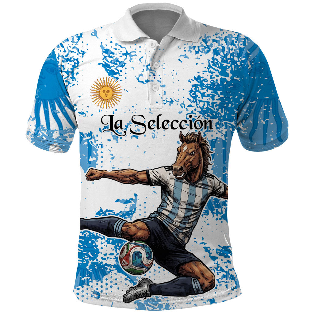 Personalized La Seleccion Argentina Soccer Polo Shirt Football Sun Of May Athletic Horse Mascot - Distressed Grunge Art