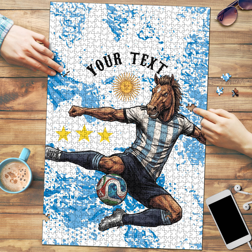Personalized La Seleccion Argentina Soccer Puzzle Football Sun Of May Athletic Horse Mascot - Distressed Grunge Art