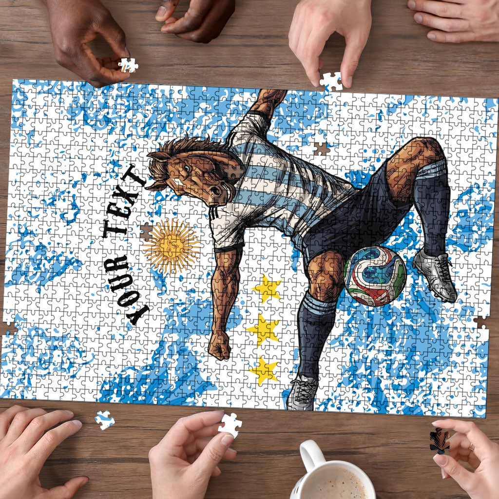 Personalized La Seleccion Argentina Soccer Puzzle Football Sun Of May Athletic Horse Mascot - Distressed Grunge Art