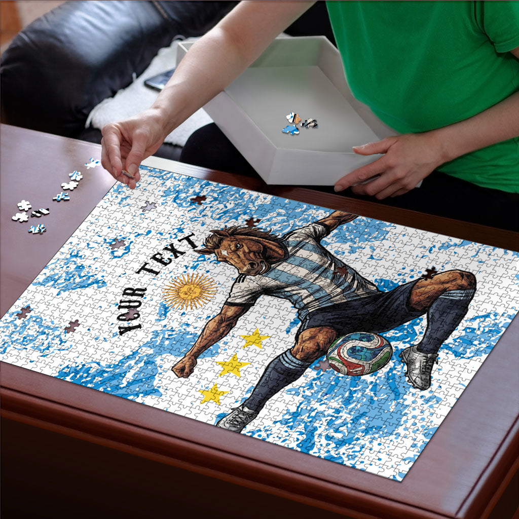Personalized La Seleccion Argentina Soccer Puzzle Football Sun Of May Athletic Horse Mascot - Distressed Grunge Art